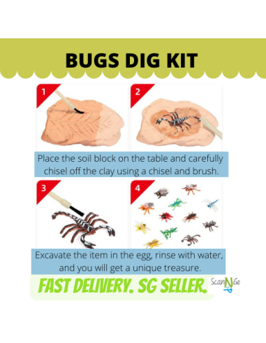 12 pcs BUGS Dinosaur Fossils Archaeological...