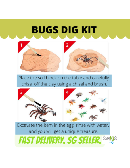 12 pcs BUGS Dinosaur Fossils Archaeological Science STEM Educational Toy Kit