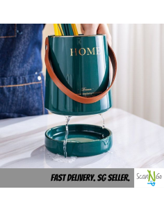 Ceramic CUTLERY HOLDER with Leather Strap Green Black White