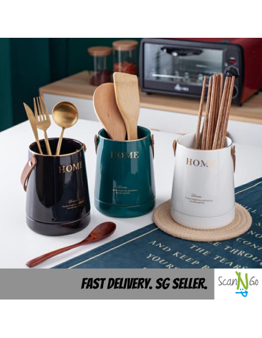 Ceramic CUTLERY HOLDER with Leather Strap Green...