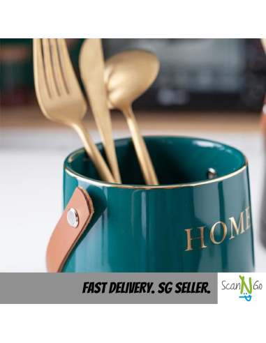 Ceramic CUTLERY HOLDER with Leather Strap Green...