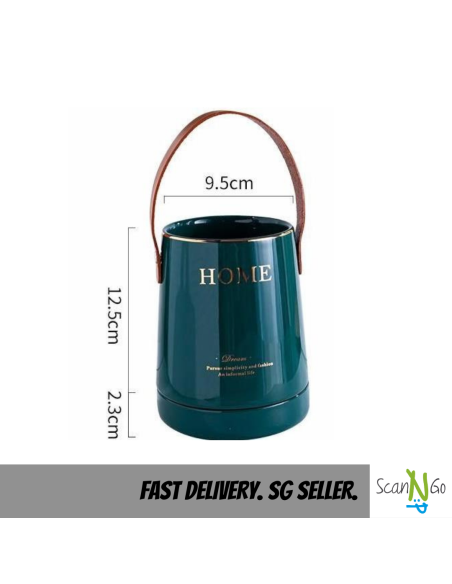 Ceramic CUTLERY HOLDER with Leather Strap Green Black White