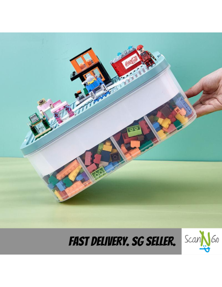 LEGO Inspired STORAGE Box 2 TIER For Toys Organiser Stackable Transparent Clear Plastic Lightweight Multi Coloured Large Size