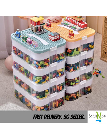 LEGO Inspired STORAGE Box 1 TIER For Toys Organiser Stackable Transparent Clear Plastic Lightweight Multi Coloured Large Size
