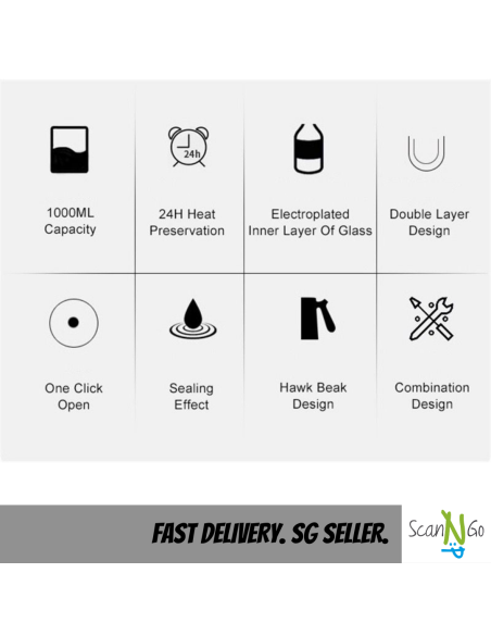 THERMAL FLASK Nordic Design Double Sealed Insulation Glass Liner Vacuum Jug 1 Litre Hot Water Bottle