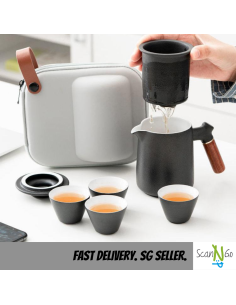 TEAPOT Set of 4 Ceramic Cups Heat & Pot Resistant...