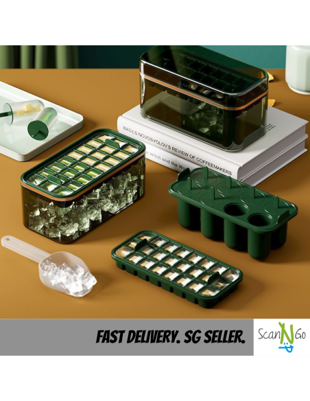 24X Silicone Ice Maker ICE CUBE TRAY Mold Storage Box Lid FREE Shovel Cold Drinks Refrigerator Nordic Design