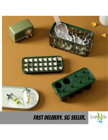 24X Silicone Ice Maker ICE CUBE TRAY Mold Storage Box Lid FREE Shovel Cold Drinks Refrigerator Nordic Design