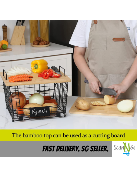 Fruits Vegetables Storage Basket Metal Kitchen Organiser Cutting Board Portable