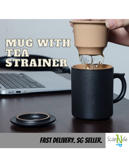 Nordic Inspired Design TEA CUP Mug with Filter High Heat Resistant 470ml Ceramic Coffee Hot Chocolate Cup