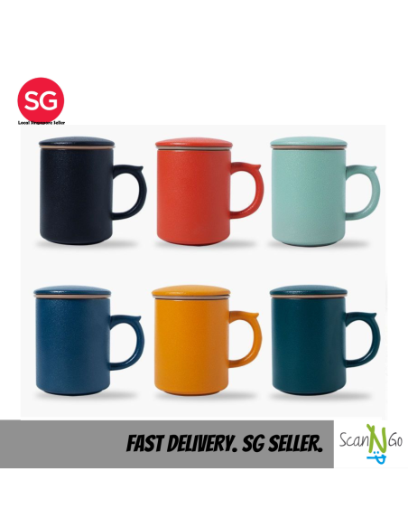 Nordic Inspired Design TEA CUP Mug with Filter High Heat Resistant 470ml Ceramic Coffee Hot Chocolate Cup
