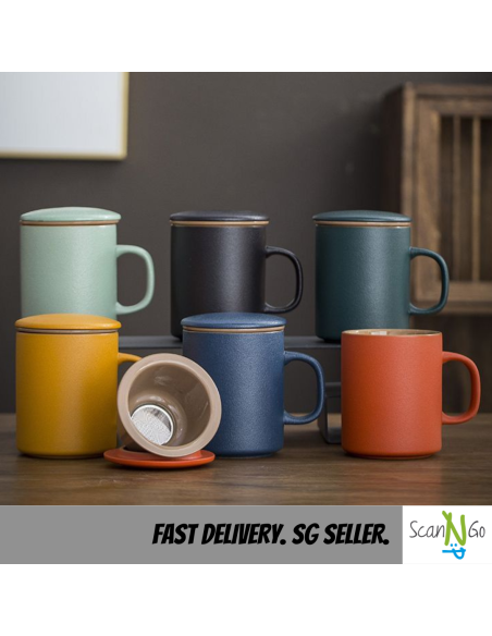 Nordic Inspired Design TEA CUP Mug with Filter High Heat Resistant 470ml Ceramic Coffee Hot Chocolate Cup