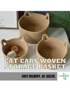 Nordic Style Cat Lovers Ears Shaped Woven Storage...