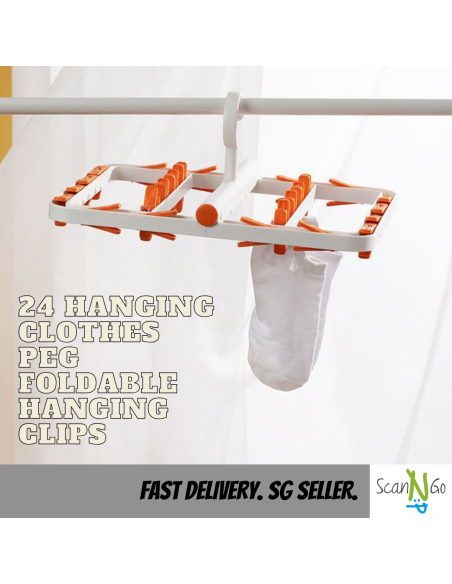 Foldable CLOTH HANGAR Clothespin 24 Clips Pegs Laundry Solution Drying Rack Hanging Socks Frame