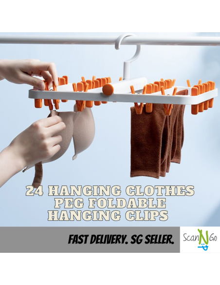 Foldable CLOTH HANGAR Clothespin 24 Clips Pegs Laundry Solution Drying Rack Hanging Socks Frame