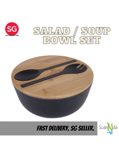 [SG Seller] Bamboo Salad Soup Food Storage Bowl with Fork...