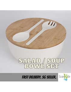 [SG Seller] Bamboo Salad Soup Food Storage Bowl with Fork... 2