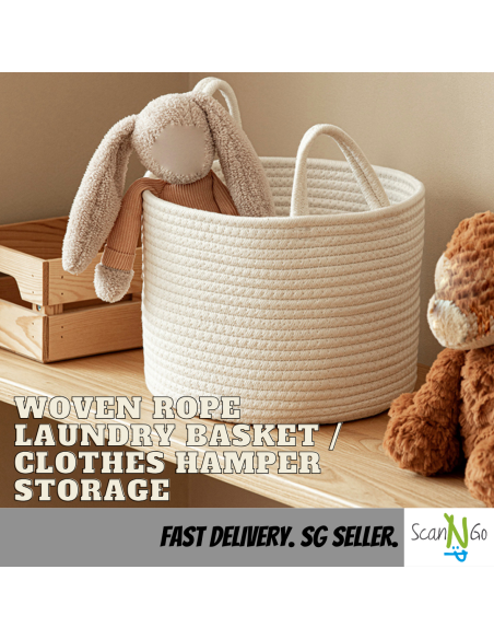 LAUNDRY Woven Rope Storage Basket with Easy Carry Handles Clothes Hamper Nordic Style Perfect for Yoga Mat