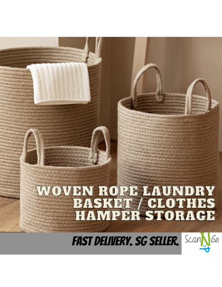 LAUNDRY Woven Rope Storage Basket with Easy Carry Handles Clothes Hamper Nordic Style Perfect for Yoga Mat
