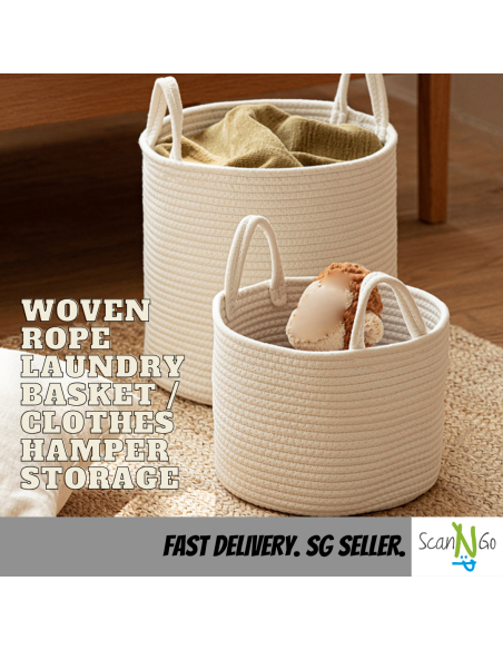 LAUNDRY Woven Rope Storage Basket with Easy Carry Handles Clothes Hamper Nordic Style Perfect for Yoga Mat