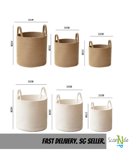 LAUNDRY Woven Rope Storage Basket with Easy Carry Handles Clothes Hamper Nordic Style Perfect for Yoga Mat