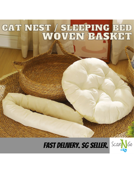 Rattan Cat Litter Dog Bed Basket Wicker Woven Basket Sleeping Detachable and Washable