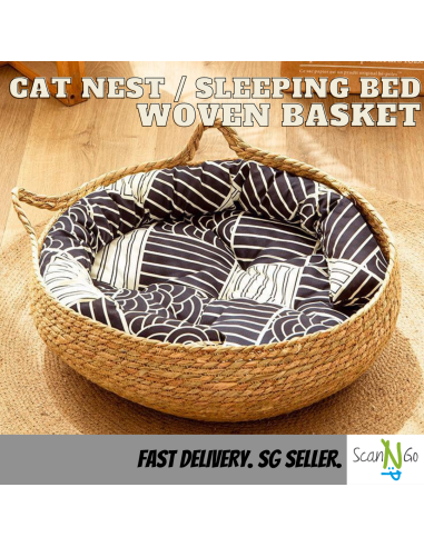 Rattan Cat Litter Dog Bed Basket Wicker Woven...