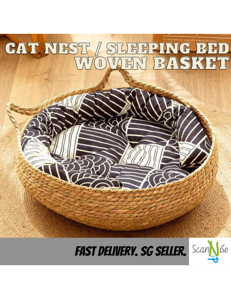 Rattan Cat Litter Dog Bed Basket Wicker Woven Basket Sleeping Detachable and Washable