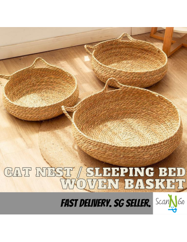 Rattan Cat Litter Dog Bed Basket Wicker Woven...