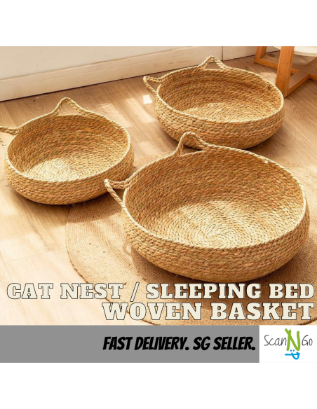 Rattan Cat Litter Dog Bed Basket Wicker Woven Basket Sleeping Detachable and Washable