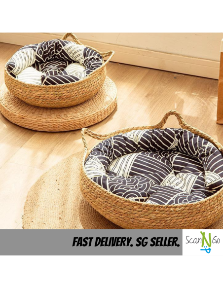Rattan Cat Litter Dog Bed Basket Wicker Woven Basket Sleeping Detachable and Washable