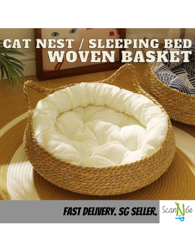 Rattan Cat Litter Dog Bed Basket Wicker Woven...