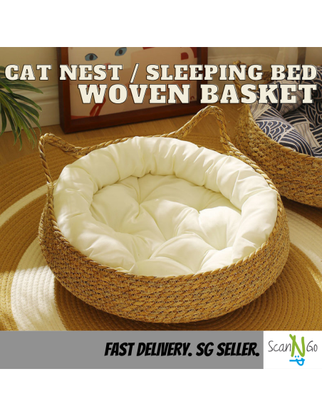 Rattan Cat Litter Dog Bed Basket Wicker Woven Basket Sleeping Detachable and Washable